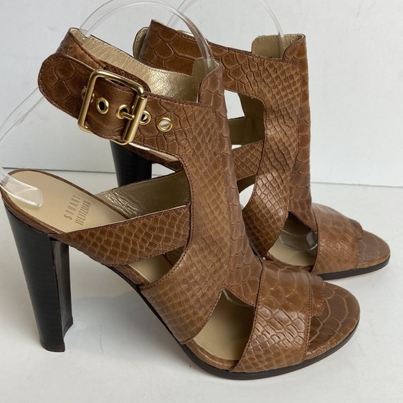 Stuart Weitzman Chunky High Heel Shoes in Toffee Camel Brown Sz 8.5 Maximalist - Picture 2 of 16